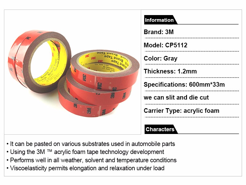 3M Tape Cp5112 Foam Double-sided Adhesive for Automotive Interior Battery Box Metal Bonding Sealing Waterproof Double-Sided